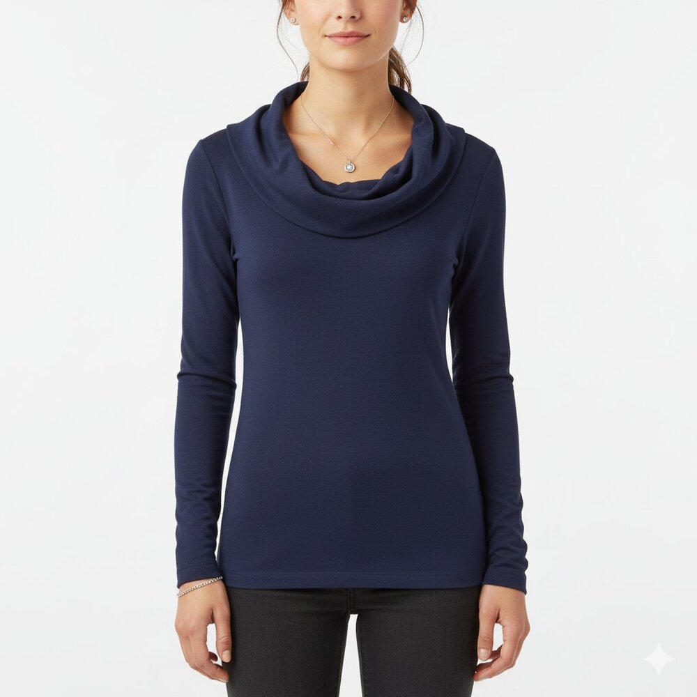 Ann Taylor Factory Cozy Navy Blue Cowl Neck Sweater | Size Small | Soft Knit